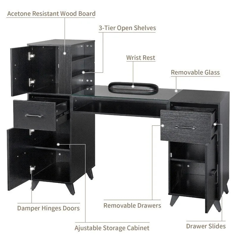55-Inch Computer Desk with Shelves, Drawers and Cabinet