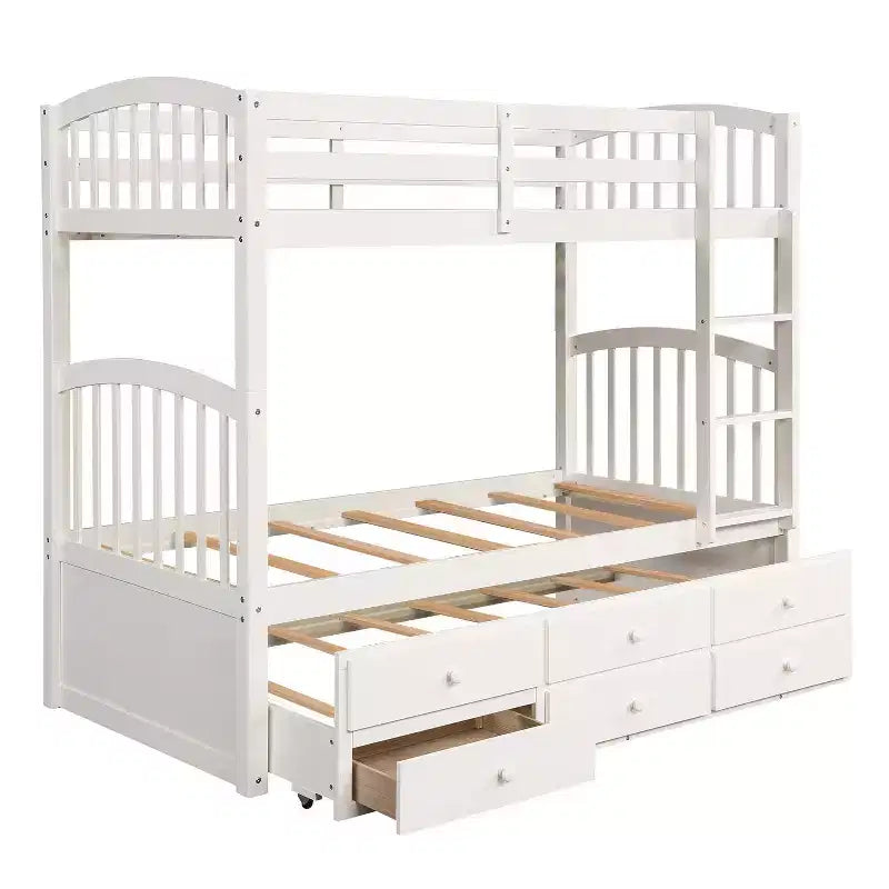 Twin Bunk Bed with Ladder, Safety Rail, Twin Trundle Bed with 3 Drawers for Teens Bedroom, Guest Room Furniture