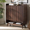 Delaire Mid-Century Modern Walnut Brown Finished Wood Shoe Cabinet