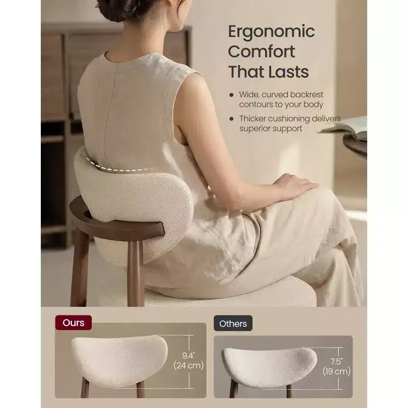 VASAGLE Wooden Bar Stools Set of 2, Upholstered Counter Height Barstools with Solid Wood Legs, Ergonomic Backrest, Linen-Look Fabric, Cappuccino