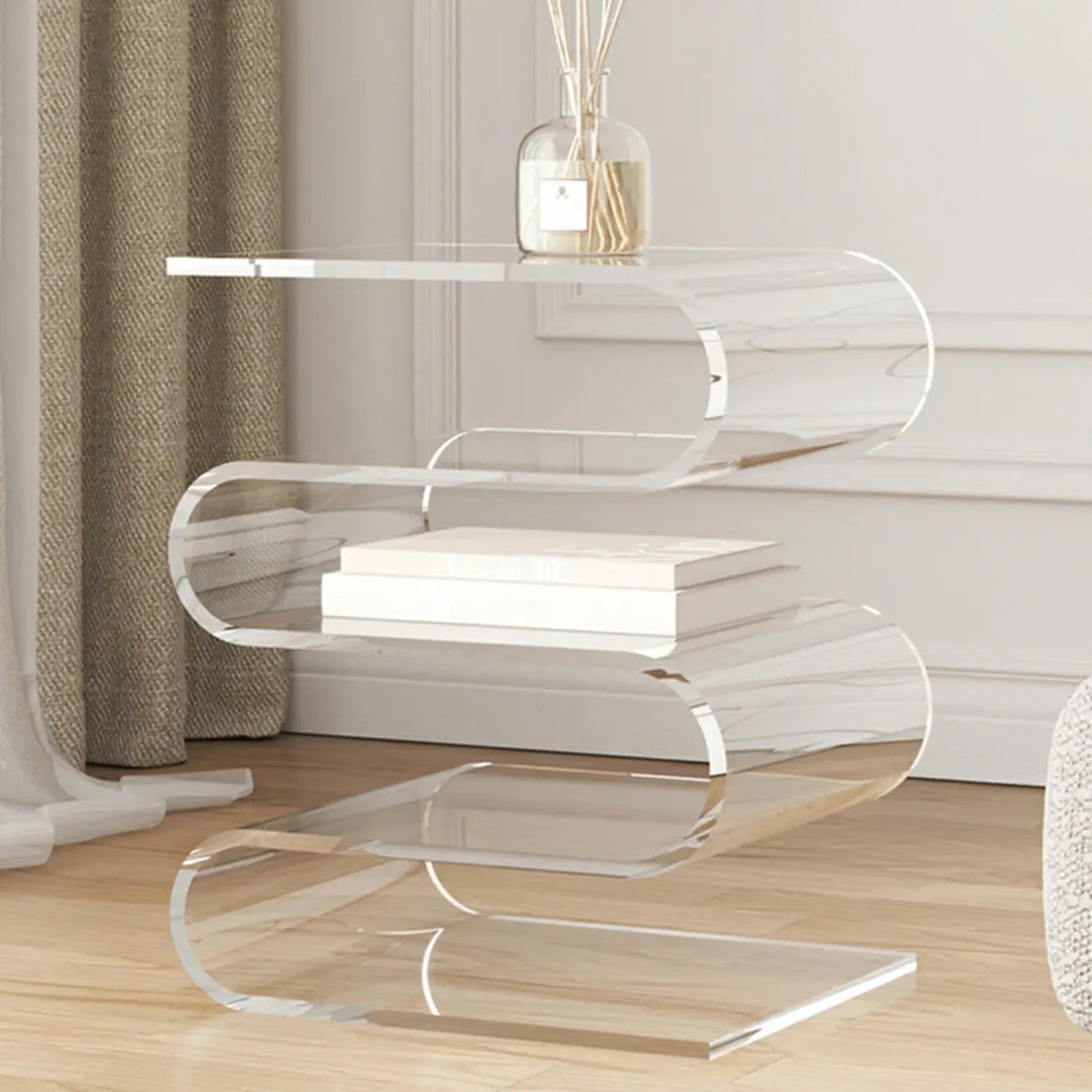 Contemporary Acrylic S-Shaped Side Table with Storage