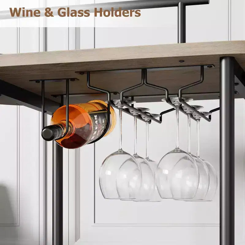 Bar Carts with 4-Tiers Storage ShelvesMobile Bar Seving Carts On Wheels with Wine Rack and Glass Holder for Kitchen, Dining Room, Living Room