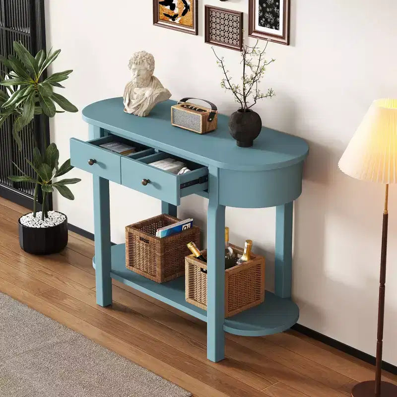 Okak Elegant Console Table with Smooth Glaze, Entry Table with Curved Design and 2 Drawers, Accent Table for Living Room, Hallway