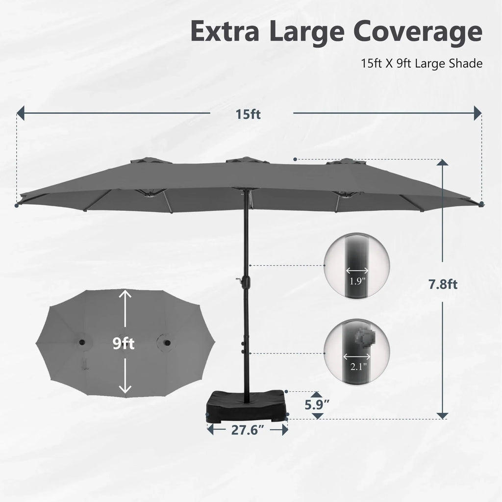 MAISON ARTS 15ft Double-Sided Patio Extra Large Twin Umbrella with Base Included