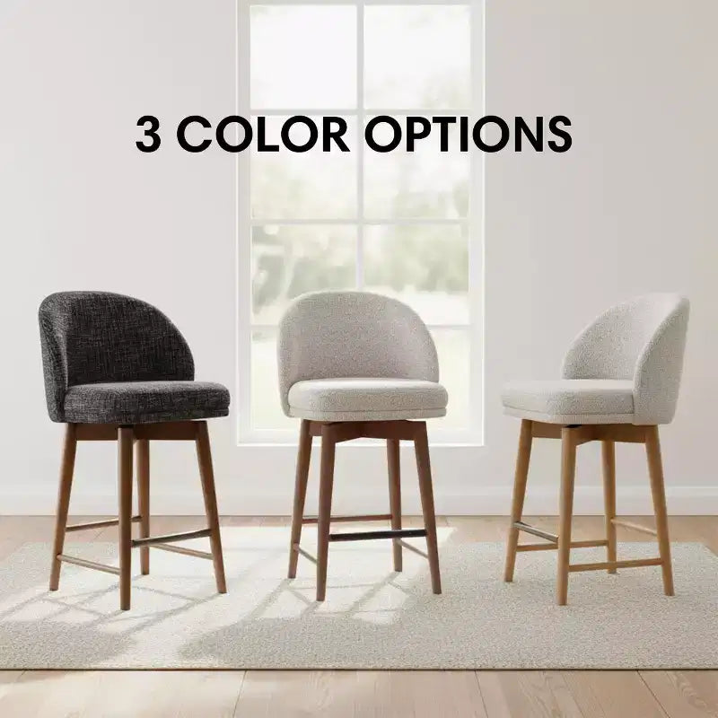 Set of 2 Modern Swivel Counter Stools with Upholstered Seat, 360 Rotating Kitchen Island or Home Bar Chairs with Solid Wood Legs-Panipeachy