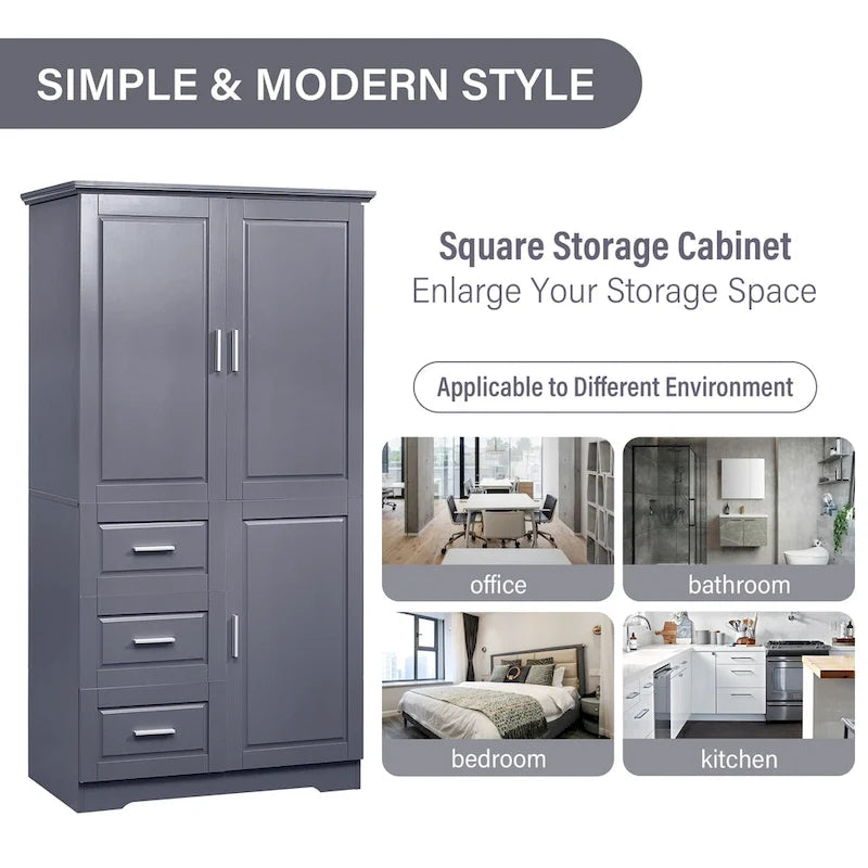 Tall and Wide Storage Cabinet with Doors for Bathroom/Office
