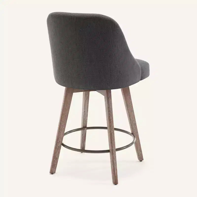 Bekrvio 26 Counter Height Swivel Bar Stools Set of 4 Backs and Wood Legs,Linen Fabric/PU Leather Upholstered Barstools for Kitchen Island