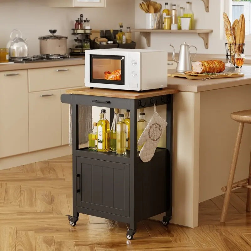 Wooden Kitchen Island Trolley Cart with Drawers