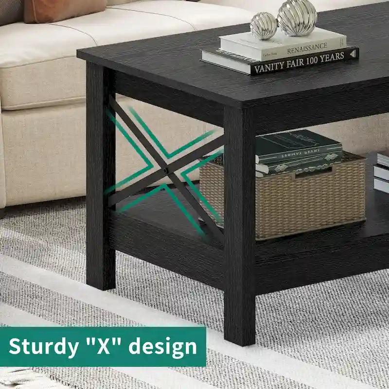 Farmhouse Coffee Table with Storage 2-Tier Center Table for Living Room