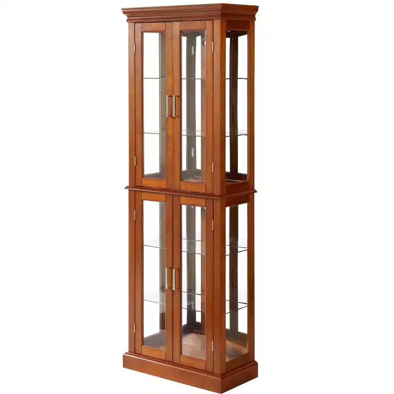 Display Cabinet, Curio Cabinet with 6 Adjustable Shelves and Tempered Glass Doors, Tall Cabinet for Living Room, Bedroom