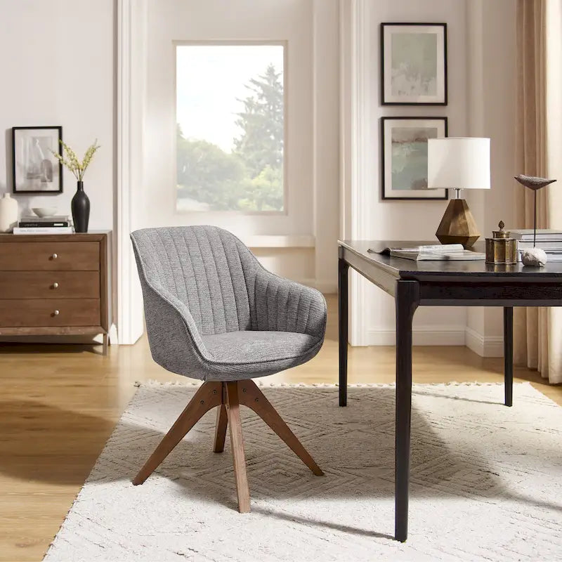 Modern Home Office Swivel Arm Accent Chair with Wood Legs