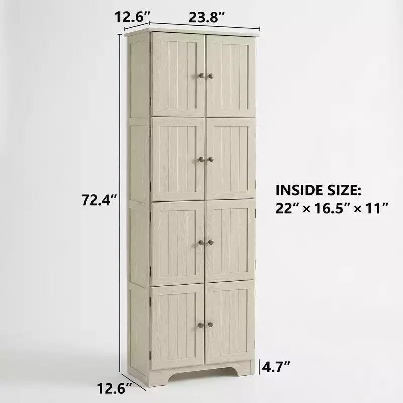 72.4 White Freestanding Tall Storage Cabinet ?C 8 Doors & 4 Shelves