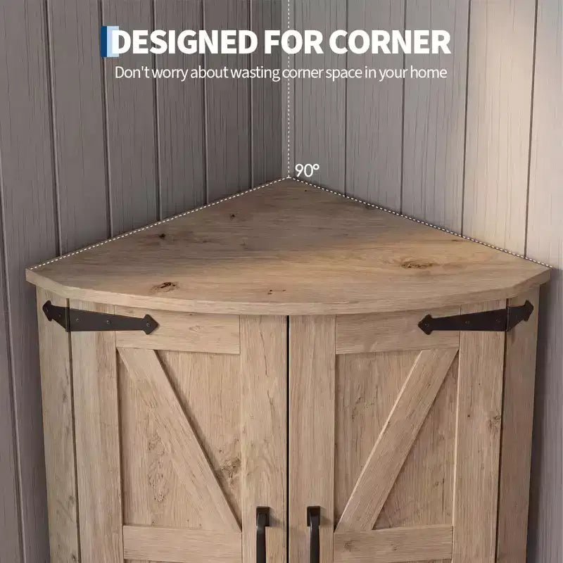 COZONY 65 Farmhouse Corner Cabinet with Doors and Adjustable Shelves, Tall Corner Pantry Storage Cabinet for Kitchen Living Room