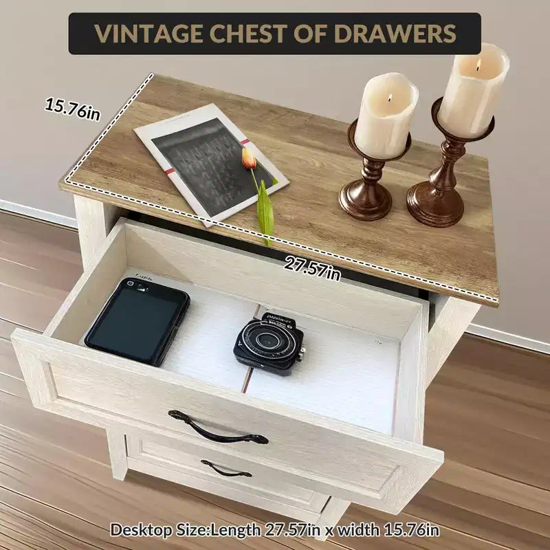 Farmhouse Dresser, Rustic Wood 5 Drawer Dresser for Closet, Tall Chest of Drawers with Metal Handles