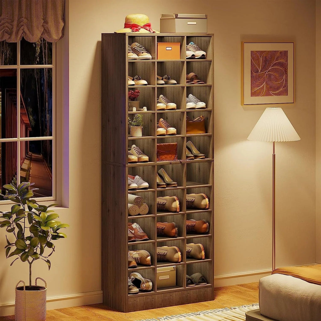 30 Pairs Tall Shoe Cabinet, 10 Tiers White Wooden Shoe Storage Rack for Closet, Entryway - 10-tier