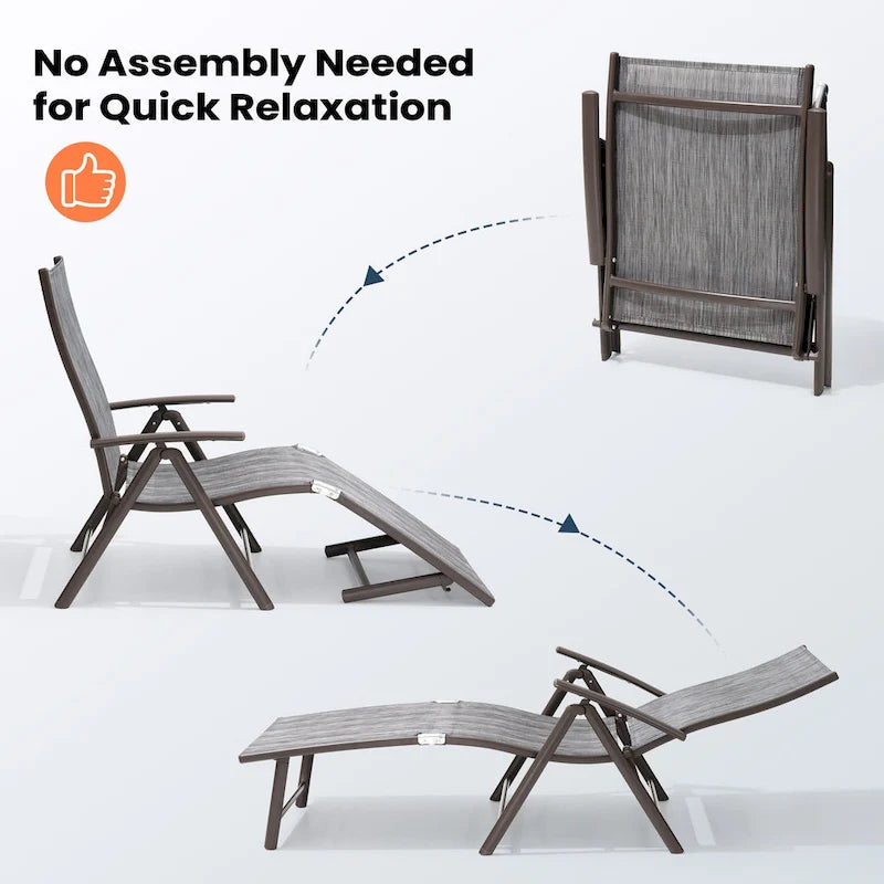 Pellebant 2PCS Adjustable Aluminum Patio Chaise Lounge Chair - N/A