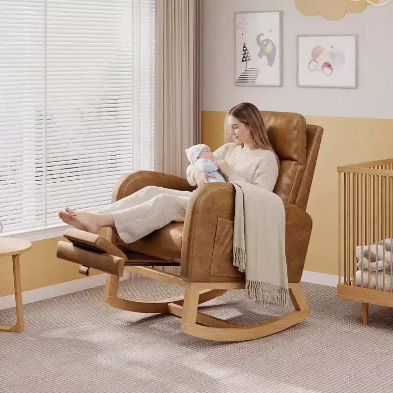 Modern Soft Rocking Chair with Pillow & Side Pockets, for Living Room, Bedroom