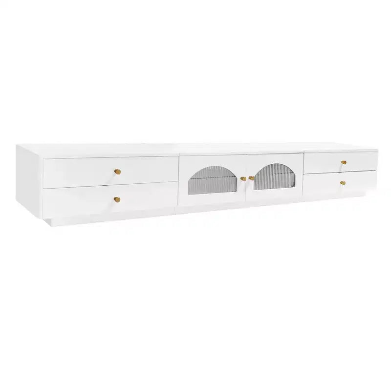 TV Stand for 95 TV, Extra Long Media Console with 2 Doors & 4 Drawers, Large TV Storage Cabinet Entertainment Center with Fluted Glass Doors