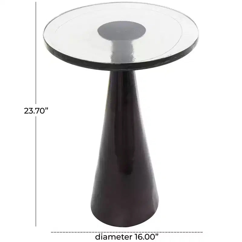 Aluminum Geometric Cone Accent Table with Textured Glass Tabletop 24 in