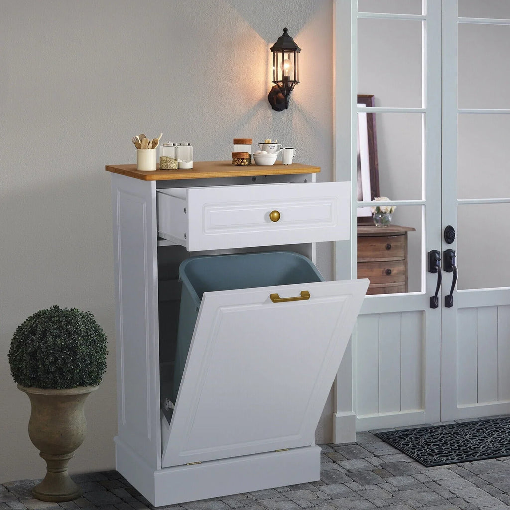 Kitchen Tilt Out Trash Cabinet Can Bin Storage Wooden Counter-top Waste Baskets with Drawer