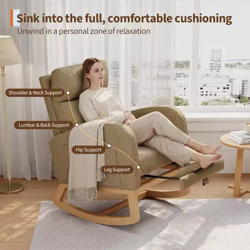 Modern Soft Rocking Chair with Pillow & Side Pockets, for Living Room, Bedroom