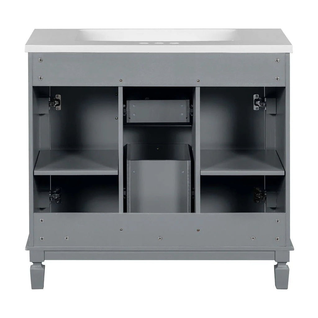 36 Modern Bathroom Vanity with Top Sink and Mirror Cabinet,2 Doors and 2 Drawers