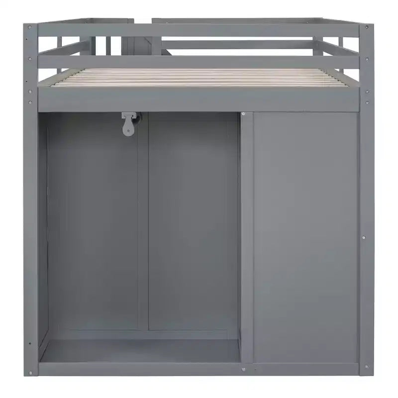 Teddy Fleece Full Size Loft Bed with Storage Shelf and Drawers, Wooden High Loft Bed with Versatile Desk for Bedroom