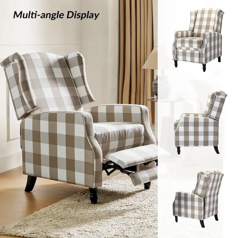 Mid-Century Modern Manual Pushback Recliner with Wingback Design