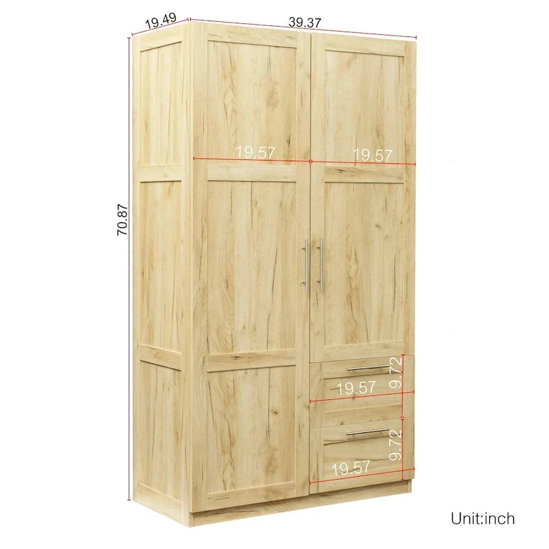 White Wood Wardrobe Armoire Storage Cabinet with Doors,Drawers,Hanging Rod