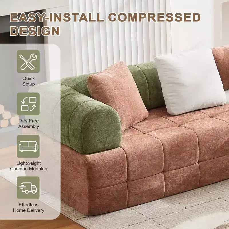 110.23 in. W Colorblock Modular 4-Seater Chenille Sofa with Curved Armrests