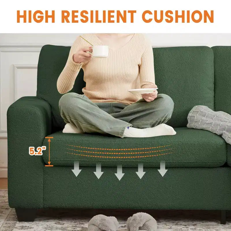 83W Modern 3-Seater Sofa with Deep Seat, Soft Fabric, Wide Armrest, Removable Washable Cushion Cover