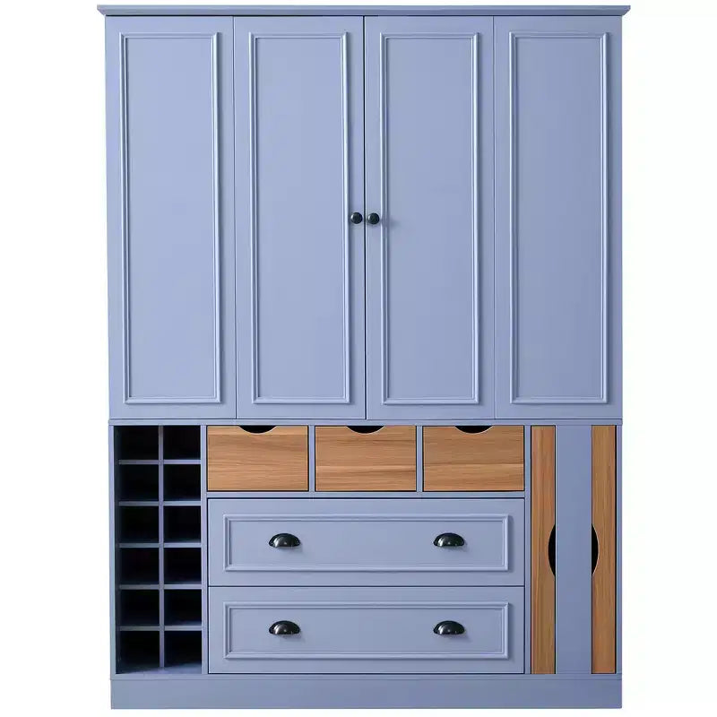 Whisen 71 Tall Freestanding Kitchen Pantry, Large Dining Storage Cabinet Cupboard Sideboards With 4 Foldable Doors, Shelves, Wine Racks