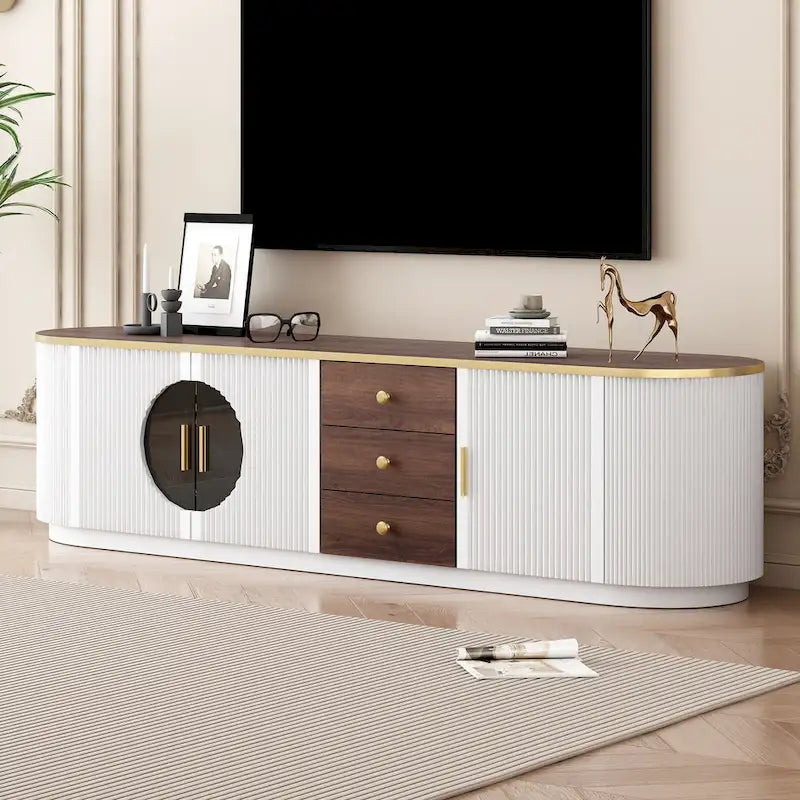 70.8 Modern Minimalist TV Stand for TVs up to 80 Inches, Entertainment Center with 3 Drawers and 1 Shelf Metal Handles