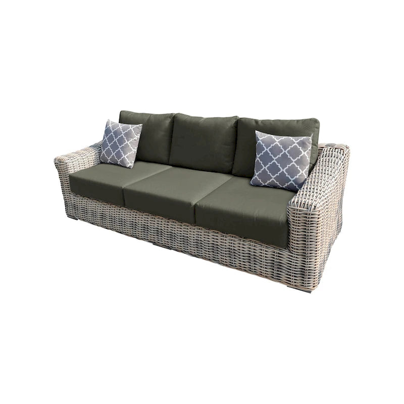 Teva Patio Furniture Hawaii Three-Tone Wicker Gray/Off White/Beige Sofa with Cushion