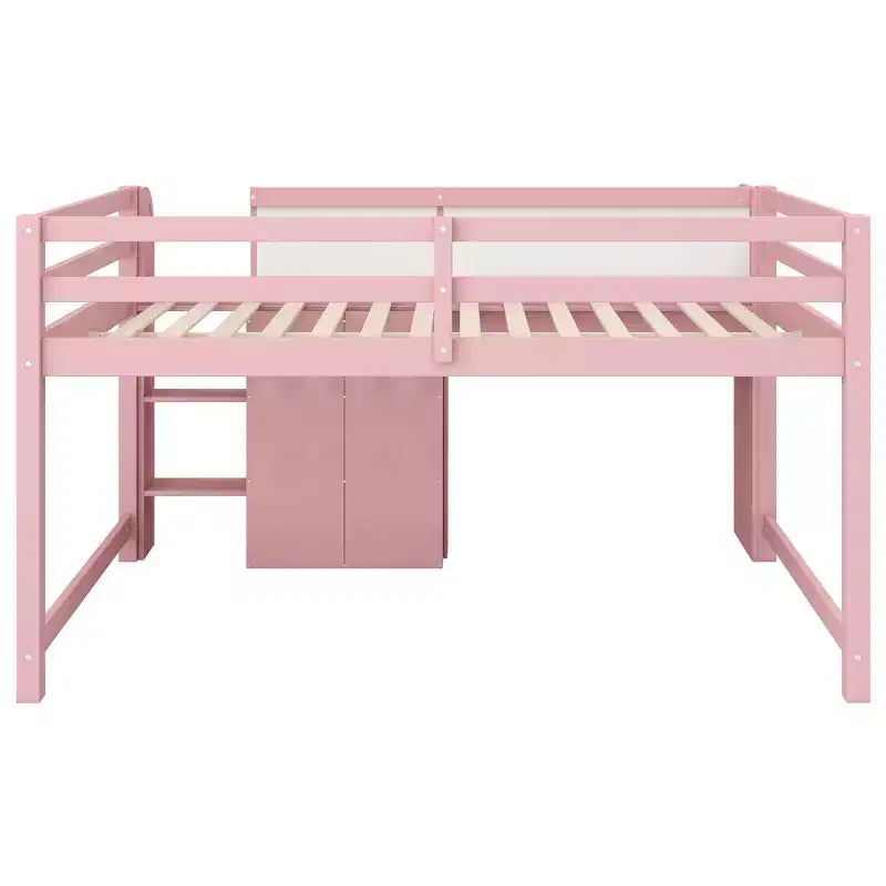 Pink/White Low Loft Bed with Desk, Storage & Whiteboard ?C Twin, 1-Person