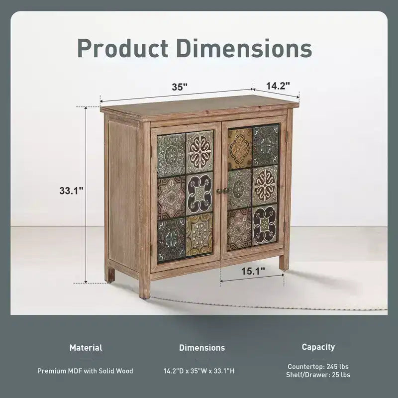 Captiva Designs Accent Distressed Checkered Patterns Storage Cabinet with 2 Doors for Entryway Living Room