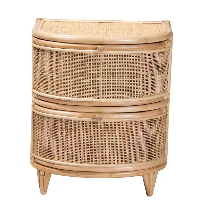 bali & pari Oleta Modern Bohemian Natural Brown Rattan 2-Drawer Nightstand