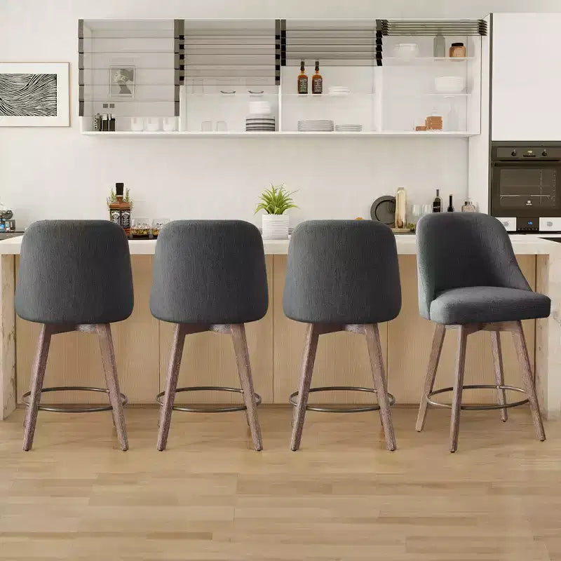 Bekrvio 26 Counter Height Swivel Bar Stools Set of 4 Backs and Wood Legs,Linen Fabric/PU Leather Upholstered Barstools for Kitchen Island