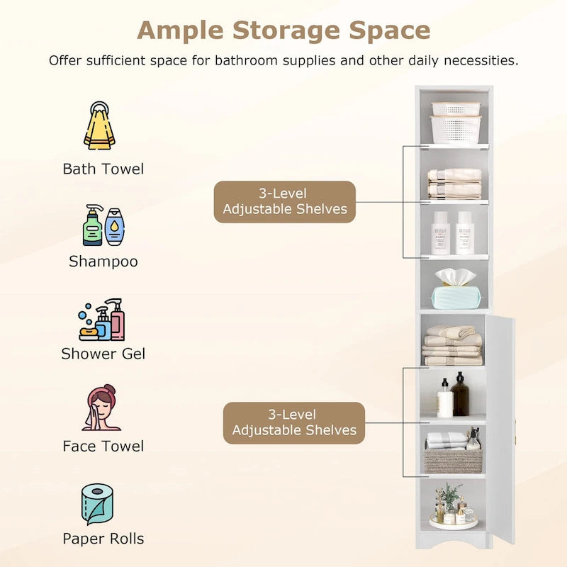 VECELO 70.9 Inches Tall Bathroom Narrow Linen Cabinet, 8 Tiers Solid Wood Freestanding Storage Cabinet