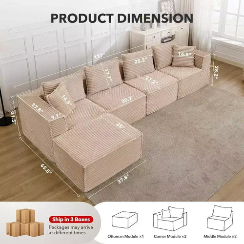 107/ 137 Modular Sectional Cloud Couch,Deep Seat Boneless Couch,Convertible Comfy Floor Sofas with Ottomans and Memory Foam
