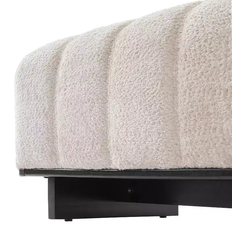 Modern Tufted Faux Fur Dining Bench with Rubberwood Legs, 63.62