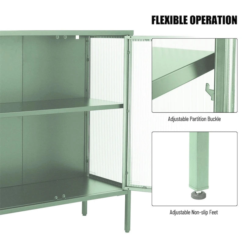 Stylish 4-Door Tempered Glass Cabinet, 4 Glass Doors Adjustable Shelf