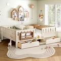Bellemave Queen Size Toddler Bed with 14 Safety Guardrails, Space-saving Bed Frame with Built-in Bookshelves & 2 Under-Bed Storage Drawers