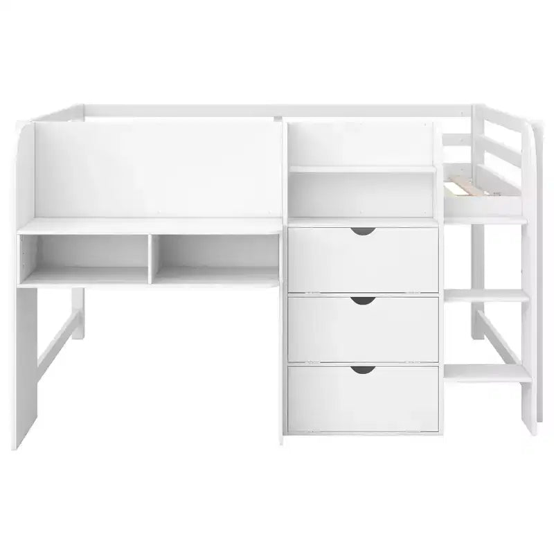 Pink/White Low Loft Bed with Desk, Storage & Whiteboard ?C Twin, 1-Person