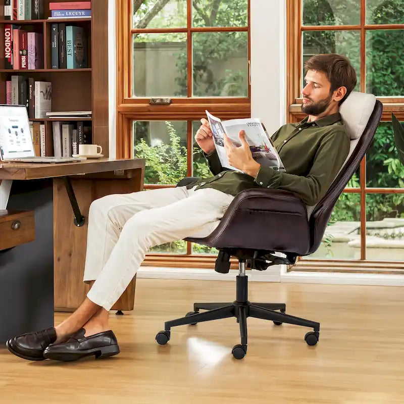 Glitzhome 48-inch Mid-century Adjustable Swivel Faux Leather Office Chair