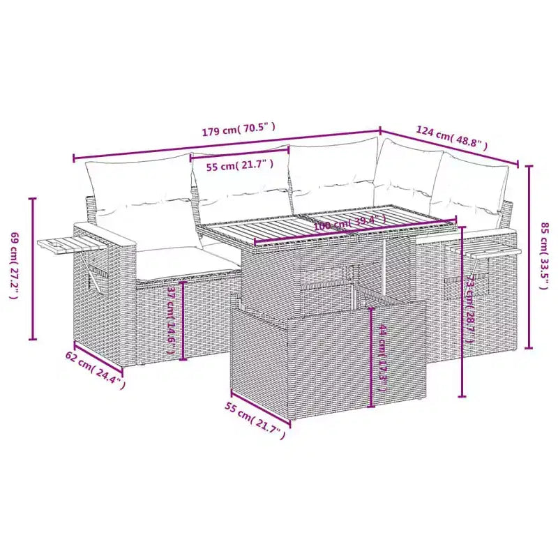 vidaXL 4 Piece Patio Sofa Set with Cushions Poly Rattan Acacia