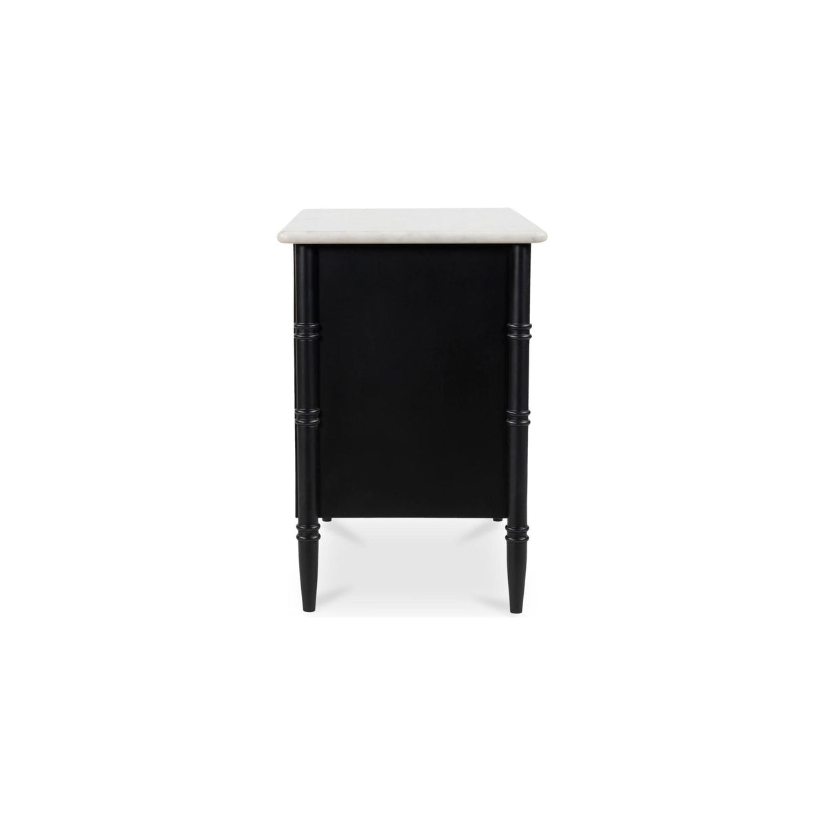 Provence-Inspired Mango Wood & Marble Top Nightstand with Brass Handles & Dual Drawers for Bedroom