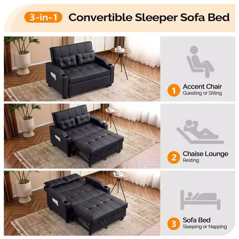 Upholstered Cats Claw Leather Convertible Reclining Sleeper Sofa Bed With Cushions For Small Spaces