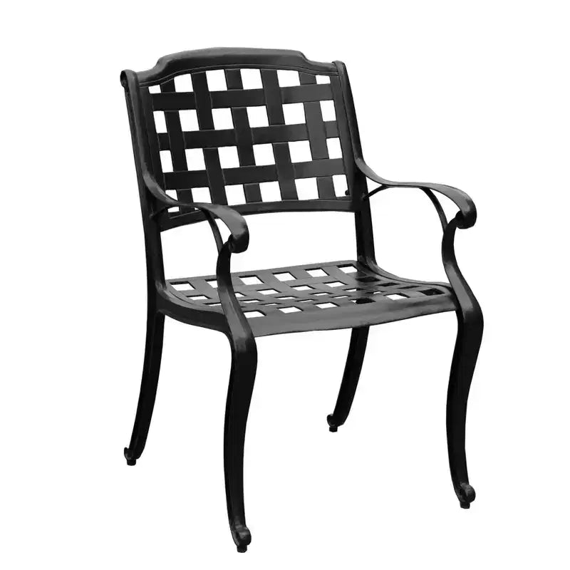 5pc Patio Dining Set with 48 Ornate Outdoor Mesh Aluminum Round Table & Checker Chairs - Black - Oakland Living: UV-Resistant, Mold-Resistant