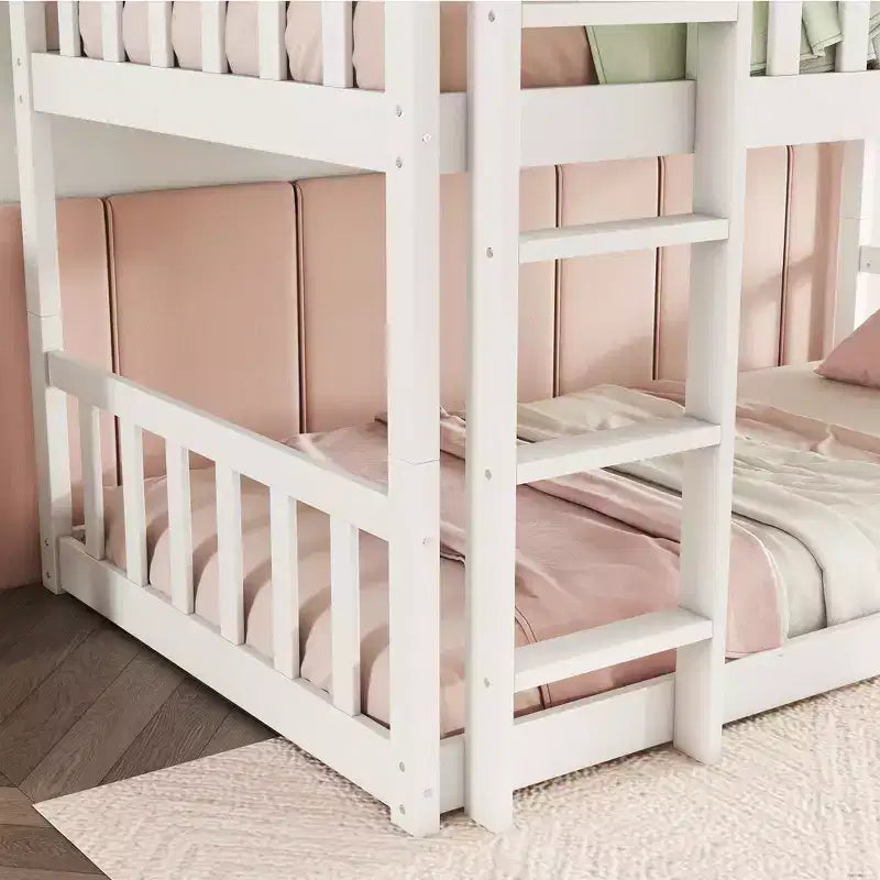 Triple Twin Bunk for Kids, Twin over Twin over Twin Detachable Bunk Bed with Ladder and Guardrail, Separate into 3 Beds